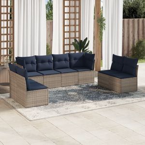 Juego de sofás de patio de ratán polivinílico gris de 8 piezas con cojines, muebles de exterior duraderos - Product Image 1