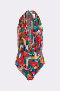 Traje de Baño de Una Pieza con Estampado Floral para Mujer, Cuello en V Profundo, Corte Alto, Diseño Cruzado, Elástico, Spandex, Poliéster - Product Image 5