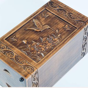 Handmade Wooden Engraved Urn <b>for</b> Human Bone <b>Ashes</b> 250lbs Adult Male Female with Satin Bag Hummingbird Cremation urns <b>Box</b> - Product Image 2