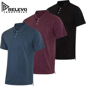 Polo à manches courtes pour homme, couleur unie, décontracté, tricoté, teinture unie, noir, bleu, bleu clair - Product Image 1