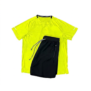 Conjunto Deportivo Informal de Secado Rápido para Hombre, Camiseta Verde Sólida, Pantalones Cortos Negros, Cuello Redondo, Manga Corta, Ropa Deportiva Transpirable para Verano - Product Image 5