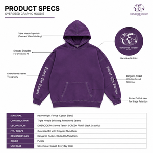 Sweat à capuche violet surdimensionné de qualité supérieure en molleton de coton épais, streetwear pour hommes, fabricant OEM personnalisé - Product Image 5