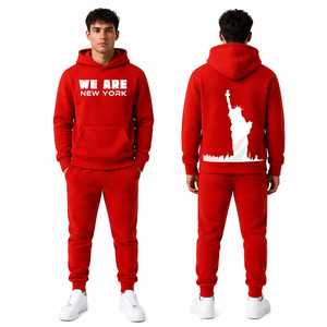 Ensemble de survêtement rouge pour homme 2026 Match Day Soccer Fan Apparel avec logo personnalisé We Are New York, sweat-shirt à capuche et pantalon de jogging - Product Image 1