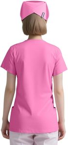 Tunique de travail rose pour femme en polycoton de qualité supérieure, uniforme de chef pour femme, tunique de travail lavande et blanche avec empiècements contrastants, broderie personnalisée - Product Image 4