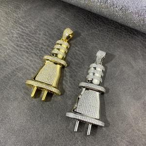 Colgante de Moda Totalmente Cubierto de Diamantes Estilo Miami Bling Power Plug para Hombre, Joyería Hip Hop - Product Image 5