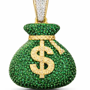 Pendentif Sac d'argent vert Hip Hop pour homme, en argent sterling 925 plaqué or, avec moissanite taille brillant de luxe, style rappeur - Product Image 1