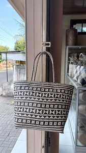 Sac à main en rotin Motif B carré Lontar, best-seller indonésien, motif rétro, ouverture supérieure, unisexe, décontracté, ethnique, usage quotidien - Product Image 4