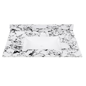 Top per mobile bagno in marmo artificiale 94x56 cm con lavabo in ceramica a incasso, paraschizzi e 3 fori per rubinetti per mobili da bagno - Product Image 1