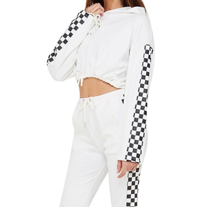 Survêtement blanc à capuche pour femme avec manches à carreaux, longueur intégrale, écologique, léger, décontracté, respirant pour l'hiver - Product Image 1