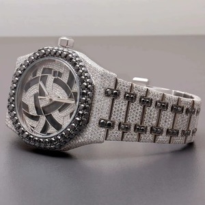 Montre tonneau de luxe unisexe en acier inoxydable, lunette sertie de diamants, cadran noir, quartz analogique, fermoir pliant, 41 mm - Product Image 2