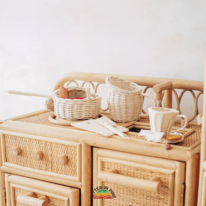 Juguetes de aprendizaje temprano, juego de cocina de ratán natural, juego de utensilios de cocina para niños, juego de cocina de alta calidad. - Product Image 3