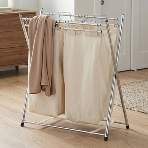 Foldable Double Tier Clothing Organizer <b>Laundry</b> hamper Rack Minimalist Standing Rectangle Shape for Bathroom Use - Product Image 3