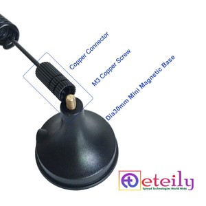 Antena Magnética de Resorte GSM de Baja Pérdida y Fácil Montaje de 7dBi con Cable RG174 (L-3Mtr) + Conector SMA Macho ETEILY Hecho en India - Product Image 2