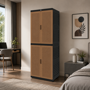 Nandos Portable Plastic <b>Clothes</b> Cabinet/Wardrobe Brown Rattan Design Large Capacity Eco-Friendly <b>Storage</b> for Bedroom - Product Image 1