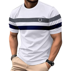 Camiseta de manga corta con bloques de color para hombre, cuello redondo informal, top moderno de moda para verano - Product Image 1