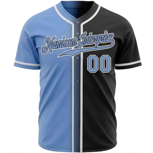 Maillots de baseball unisexes de qualité supérieure, taille plus, dernier design, sublimation, blanc, bleu ciel, rayés, respirants, antibactériens, OEM - Product Image 2