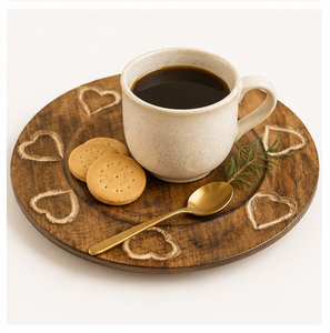 Handcrafted Mango Wood Charger <b>Plate</b> with Carved Heart Design Rustic Round Wooden Underplate for Wedding Table <b>Decor</b> - Product Image 4