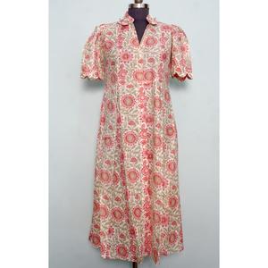 Robes indiennes modernes à imprimé floral, en coton doux et respirant, style kangourou, col en V, fermeture boutonnée, robes écologiques - Product Image 2