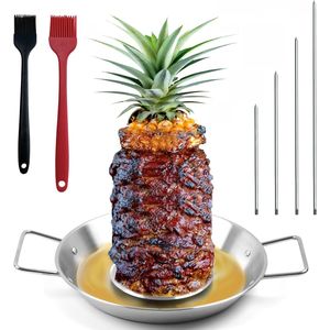Brocheta Extra Grande de 13 Pulgadas para Asar al Pastor, de Acero Inoxidable Brasileño, Soporte Vertical con 4 Púas y 2 Cepillos, Juego de Herramientas de Cocina - Product Image 1