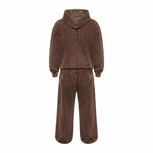Conjunto de Sudadera Oversize Lavada Personalizada y Pantalones Anchos de Felpa para Mujer, Chándal de Algodón Estilo Urbano OEM ODM - Product Image 4