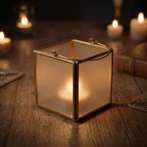 Square <b>Brass</b> Frame Glass <b>Lantern</b> votive Home Decoration tabletop decor wedding decor - Product Image 2