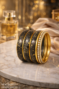 Premium Black <b>Gold</b> <b>Bangle</b> <b>Set</b> – Resin & Alloy Stack Bracelets with Rhinestones for Women, Trendy Fashion Jewelry Wholesale - Product Image 5
