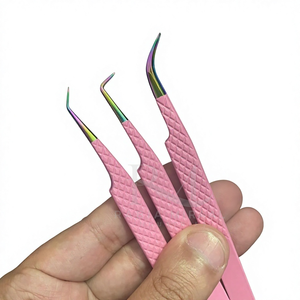 Pince à cils multi-pointes en acier inoxydable, revêtement poudré rose, poignée diamant, 7 pointes différentes / Emballage boîte noire - Product Image 3