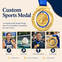 Médaille rotative en alliage de zinc plaqué or, gravée sur mesure, avec logo 3D émaillé, pour badminton et tennis de table, prix d'usine