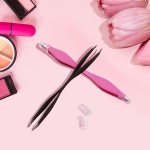 Ensemble de pinces à sourcils courbées en acier inoxydable sans soudure, étui en PU, pointes inclinées, pinces de précision durables pour une épilation classique - Product Image 5