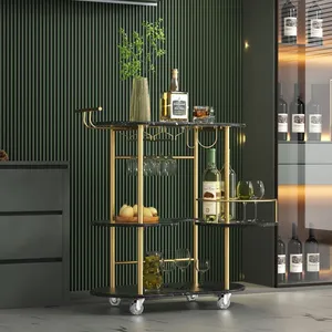 Luxury Handmade Metal Multi Tier <b>Bar</b> Cart for Dining Room Furniture Premium Handmade Metal Rolling <b>Utility</b> safe plated - Product Image 5