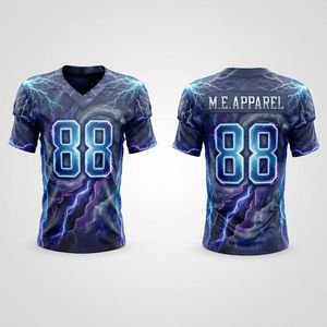 เสื้อฟุตบอลอเมริกันแบบระบายอากาศ ป้องกันรังสียูวี ลายพายุสายฟ้าสีม่วงเนบิวลา พิมพ์ลายแบบซับลิเมชั่น - Product Image 1