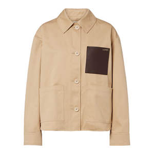 Veste de travail utilitaire beige en coton pour femme, coupe ample, épaules tombantes, boutonnée, en cuir de veau, 100 % coton - Product Image 4