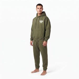 Ensemble deux pièces tendance vert olive, coupe ample, épaules tombantes, en molleton de coton pour homme, style streetwear. - Product Image 2