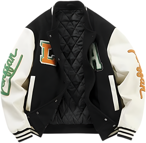 Veste universitaire haut de gamme avec logo personnalisé, corps en laine, manches en cuir de vache, coupe classique, col côtelé, respirante, en peau de mouton, durable pour l'hiver - Product Image 1