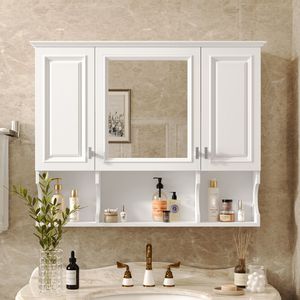 Armoire à pharmacie murale moderne 35 x 28 avec miroir et étagères ouvertes - Product Image 3