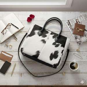 Sac fourre-tout en cuir véritable de vachette à poils, style créateur, tendance, fait main pour femme, usage quotidien, fermeture éclair, vente en gros LHTB-0128 - Product Image 3