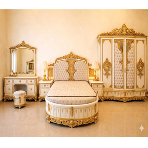 ชุดเฟอร์นิเจอร์ห้องนอนหรูหราสำหรับตกแต่งวิลล่าและพระราชวัง ชุดห้องนอนเจ้าหญิงแกะสลักด้วยมือ ชุดเตียงไม้คลาสสิก สไตล์อเมริกัน - Product Image 1