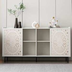 Mobile Buffet Bianco Stile Mid-Century Moderno, Arredamento per Soggiorno, Mobile TV o Tavolo, Contenitore per Cucina, Supporto TV - Product Image 6