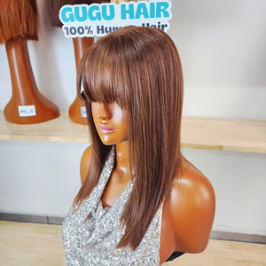 14 inch Vietnamese <b>Bob</b> Lace Front <b>Wig</b> with bang | Bone Straight Virgin Hair | Transparent Lace Natural Hairline - Product Image 3