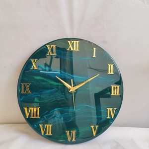 Modern Acrylic Resin <b>Wall</b> <b>Clock</b> Round Analog Quartz <b>Mirror</b> Effect Roman Numerals Green Blue Abstract Design Living Room Decor - Product Image 3