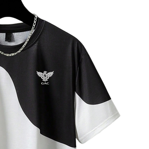 T-shirt Oversize à Manches Courtes et Col Rond Color Block 220 Grammes Noir et Blanc avec Panneaux Contrastants Style Décontracté Streetwear Vente en Gros - Product Image 3