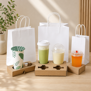 Sacs en papier kraft écologiques avec poignées torsadées pour l'emballage des boissons, sac plat standard recyclable avec poignée - Product Image 5