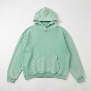 เสื้อฮู้ดดี้ผู้ชายคุณภาพสูง ล้างสีแบบแอซิดวอช ฟอกสีซีดแบบซันเฟด ดีไซน์ทำเก่าแบบดิสเทรส ผ้าฝ้าย 100% หนานุ่ม ทรงโอเวอร์ไซส์ สีพื้น สำหรับฤดูหนาว - Product Image 1