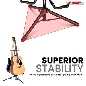 Supporto Doppio per Chitarra Regolabile, Pieghevole e Portatile, Supporto da Terra Universale per Strumenti Acustici e Bassi, Modello Nero - Product Image 6