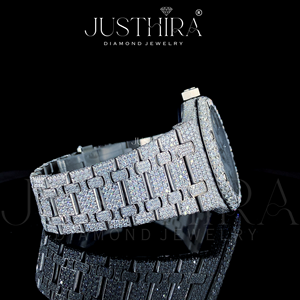 Montre pour homme avec cadran squelette blanc de qualité supérieure, mouvement à quartz, diamants VVS, moissanite, bracelet en acier inoxydable, prix d'usine - Product Image 4