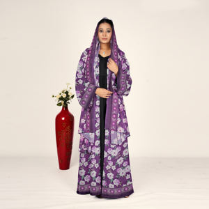 <b>Printed</b> Chiffon Abaya Shrug Scarf Set for Women Open Front Long Modest Arabic <b>Islamic</b> Eid & Ramadan Plus Size Clothing - Product Image 5