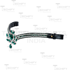Fronture de Cheval en Cuir de Luxe Vert Émeraude Premium avec Strass et Logo Personnalisé – Confort Optimal - Product Image 4