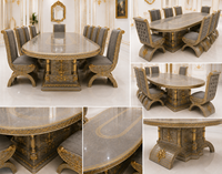 Ensemble de table et chaises de salle à manger de style impérial européen traditionnel, luxe, en teck, pliable, 10 places