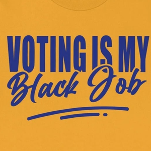 Camiseta de mujer con estampado gráfico de manga corta azul y dorado de Sigma Gamma Rho Voting Is My Black Job, top informal de moda con estampado personalizado - Product Image 3