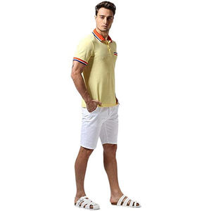 Polo Amarillo de Manga Corta para Hombre con Cuello y Puños en Bloques de Color, Diseño Sólido Informal, Tejido Oxford de Algodón Transpirable - Product Image 3